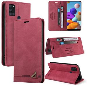 huismerk Voor Samsung Galaxy A21S Skin Feel Anti-Diefstal Borstel Horizontale Flip Leren Case Met Houder & Card Slots & Portemonnee (Wijnrood)