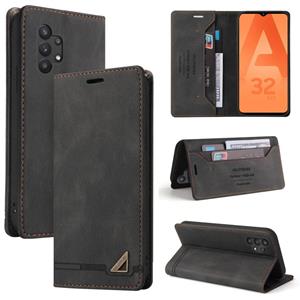 huismerk Voor Samsung Galaxy A32 5G Huid Feel Anti-Diefstal Borstel Horizontale Flip Leren Case Met Houder & Card Slots & Portemonnee (Zwart)