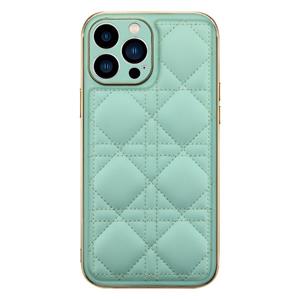 huismerk D03 Grid PU lederen gegalvaniseerde telefoonhoes voor iPhone 13