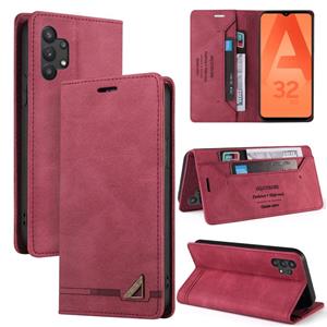 huismerk Voor Samsung Galaxy A32 5G Huid Feel Anti-Diefstal Borstel Horizontale Flip Leren Case met Houder & Card Slots & Portemonnee (Wijnrood)