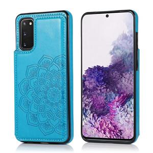 huismerk Voor Samsung Galaxy S20 Plus Double Buckle Mandala Patroon PU+TPU Beschermhoes met kaartslots & houder & fotoframe(blauw)