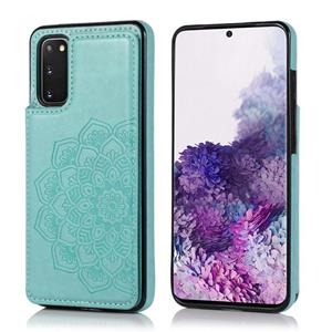 huismerk Voor Samsung Galaxy S20 Plus Double Buckle Mandala Patroon PU+TPU Beschermhoes met kaartslots & houder & fotoframe(groen)