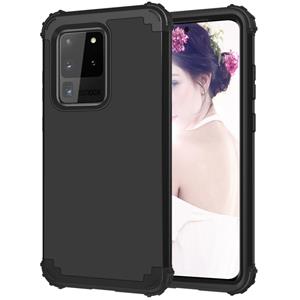 huismerk Voor Galaxy S20 Ultra PC + Siliconen Driedelige Shockproof Protection Case(Zwart)