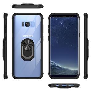 huismerk Voor Samsung Galaxy S8+ Shockproof Transparante TPU + acryl beschermhoes met ringhouder (zwart en zilver)