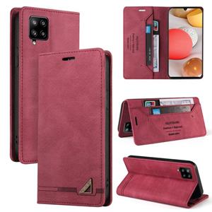 huismerk Voor Samsung Galaxy A42 5G Huid Feel Anti-Diefstal Borstel Horizontale Flip Leren Case met Houder & Card Slots & Portemonnee (Wijnrood)