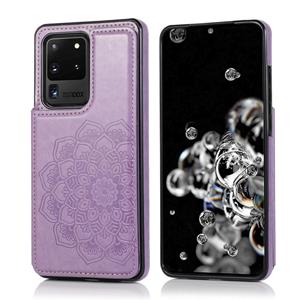 huismerk Voor Samsung Galaxy S20 Ultra Double Buckle Mandala Patroon PU+TPU Beschermhoes met kaartslots & houder & fotoframe(paars)