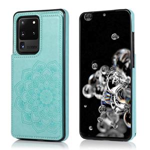 huismerk Voor Samsung Galaxy S20 Ultra Double Buckle Mandala Patroon PU+TPU Beschermhoes met kaartslots & houder & fotoframe(groen)