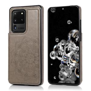 huismerk Voor Samsung Galaxy S20 Ultra Double Buckle Mandala Patroon PU+TPU Beschermhoes met kaartslots & houder & fotoframe(grijs)