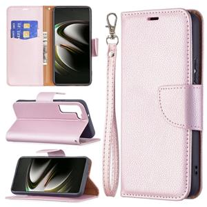 huismerk Voor Samsung Galaxy S22 5G Litchi Textuur Pure Kleur Horizontale Flip Leren Telefoonhoesje Met Houder & Card Slots & Wallet & Lanyard (Rose Gold)