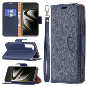 huismerk Voor Samsung Galaxy S22 5G Litchi Textuur Pure Kleur Horizontale Flip Lederen Telefoonhoesje Met Houder & Card Slots & Wallet & Lanyard (Dark Blue)