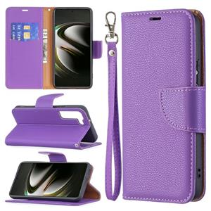 huismerk Voor Samsung Galaxy S22 5G Litchi Textuur Pure Kleur Horizontale Flip Lederen Telefoonhoesje Met Houder & Card Slots & Wallet & Lanyard (Purple)