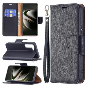 huismerk Voor Samsung Galaxy S22 5G Litchi Textuur Pure Kleur Horizontale Flip Lederen Telefoonhoesje Met Houder & Card Slots & Wallet & Lanyard (Zwart)