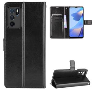 huismerk Voor Oppo A16 Crazy Horse Textuur Horizontale Flip Lederen Case met Houder & Card Slots & Lanyard