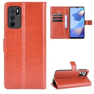 huismerk Voor Oppo A16 Crazy Horse Textuur Horizontale Flip Leren Case met Houder & Card Slots & Lanyard (Brown)