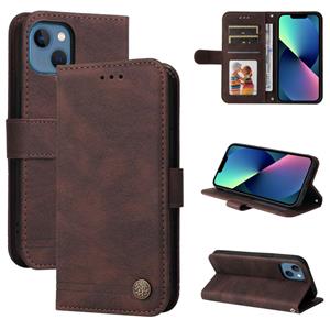 huismerk Huid Feel Life Tree Metal Button Horizontale Flip Leren Case Met Houder & Card Slot & Portemonnee & Photo Frame & Strap voor iPhone 13 Mini (Brown)