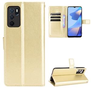 huismerk Voor Oppo A16 Crazy Horse Textuur Horizontale Flip Lederen Case met Houder & Card Slots & Lanyard (Goud)