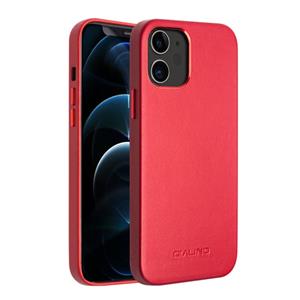 QIALINO Schokbestendige cowhide leder beschermhoes voor iPhone 12 mini(Rood)