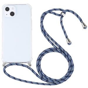 huismerk Vier-hoek shockproof transparante TPU beschermhoes met lanyard voor iPhone 13 (kleurrijk blauw)