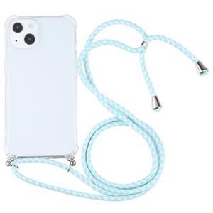 huismerk Vierhoek Schokbestendige Transparante TPU-beschermhoes met Lanyard voor iPhone 13 (Mint Green White)