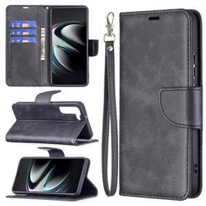 huismerk Voor Samsung Galaxy S22 + 5G Retro Lamsvacht Textuur Pure Kleur Horizontale Flip Lederen Telefoonhoesje Met Houder & Card Slots & Wallet & Lanyard (Zw