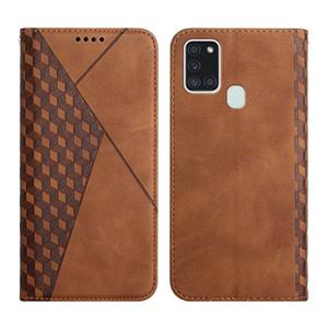 huismerk For Samsung Galaxy A21s Diamond Pattern Splicing Skin Feel Magnetic Horizontal Flip Leather Case with Card Slots & Holder & Wallet(Brown)