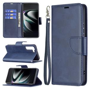 huismerk Voor Samsung Galaxy S22 + 5G Retro Lamsvacht Textuur Pure Kleur Horizontale Flip Lederen Telefoonhoesje Met Houder & Card Slots & Wallet & Lanyard (Bl