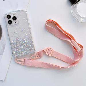 huismerk Lanyard Glitter Epoxy Clear Phone Case voor iPhone 13