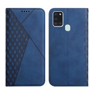 huismerk For Samsung Galaxy A21s Diamond Pattern Splicing Skin Feel Magnetic Horizontal Flip Leather Case with Card Slots & Holder & Wallet(Blue)