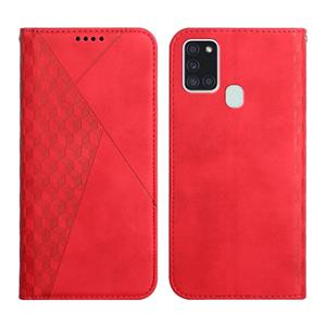 huismerk For Samsung Galaxy A21s Diamond Pattern Splicing Skin Feel Magnetic Horizontal Flip Leather Case with Card Slots & Holder & Wallet(Red)