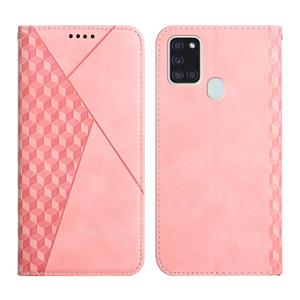 huismerk For Samsung Galaxy A21s Diamond Pattern Splicing Skin Feel Magnetic Horizontal Flip Leather Case with Card Slots & Holder & Wallet(Rose Gold)