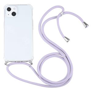 huismerk Vier-hoek Shockproof Transparante TPU Beschermhoes met Lanyard Voor iPhone 13 (Licht Paars)