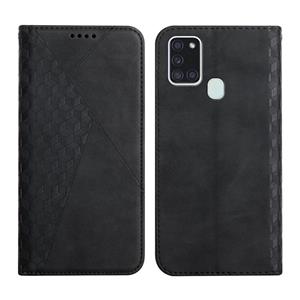 huismerk For Samsung Galaxy A21s Diamond Pattern Splicing Skin Feel Magnetic Horizontal Flip Leather Case with Card Slots & Holder & Wallet(Black)