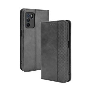 huismerk Voor Oppo A16 Magnetische gesp Retro Crazy Horse Textuur Horizontale Flip Leren Case met Houder & Card Slots & Fotolijst (Zwart)