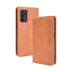 huismerk Voor Oppo A16 Magnetische gesp Retro Crazy Horse Textuur Horizontale Flip Leren Case met Houder & Card Slots & Fotolijst (Bruin)