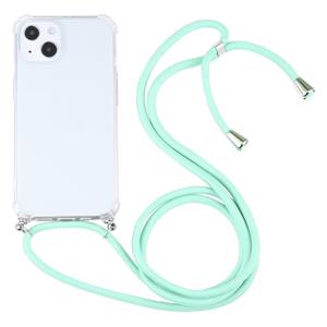 huismerk Vier-hoek shockproof transparante TPU beschermhoes met lanyard voor iPhone 13 (mint groen)