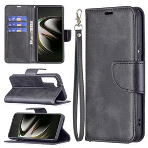 huismerk Voor Samsung Galaxy S22 5G Retro Lamsvacht Textuur Pure Kleur Horizontale Flip Lederen Telefoonhoesje Met Houder & Card Slots & Wallet & Lanyard (Zwar