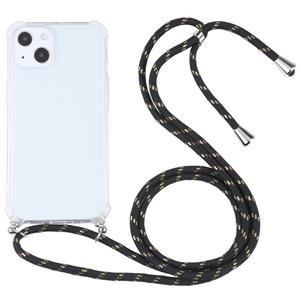 huismerk Schokbestendige Transparante TPU-beschermhoes met lanyard voor iPhone 13 (zwart goud)