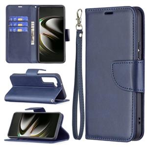 huismerk Voor Samsung Galaxy S22 5G Retro Lamsvacht Textuur Pure Kleur Horizontale Flip Lederen Telefoonhoesje Met Houder & Card Slots & Wallet & Lanyard (Blau