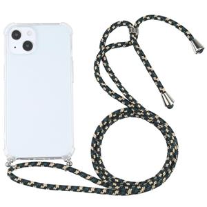 huismerk Vierhoek Schokbestendige Transparante TPU-beschermhoes met lanyard voor iPhone 13 (zwart groen goud)