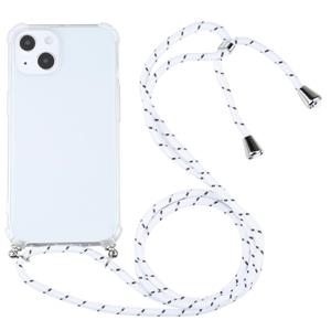 huismerk Vierhoek schokbestendige transparante TPU-beschermhoes met lanyard voor iphone 13 (wit dik zwart)