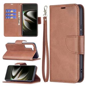 huismerk Voor Samsung Galaxy S22 5G Retro Lamsvacht Textuur Pure Kleur Horizontale Flip Leren Telefoonhoesje Met Houder & Card Slots & Wallet & Lanyard (Brown)