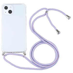 huismerk Schokbestendige transparante TPU-beschermende behuizing met lanyard voor iPhone 13 (paars blauw)