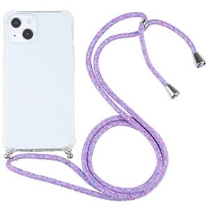 huismerk Vier-hoek shockproof transparante TPU beschermhoes met lanyard voor iPhone 13 (kleurrijke paarse)