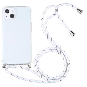 huismerk Vierhoek Schokbestendige transparante TPU-beschermhoes met lanyard voor iphone 13 (wit dun zwart)