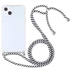 huismerk Vier-hoek Shockproof Transparante TPU Beschermhoes met Lanyard Voor iPhone 13 (Zwart Wit)