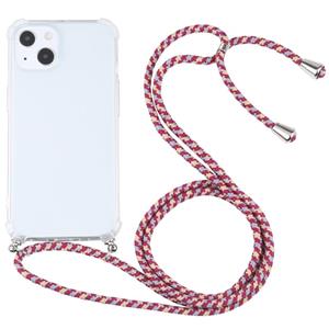 huismerk Vierhoek Schokbestendige Transparante TPU-beschermhoes met Lanyard voor iPhone 13 (roodgrijs geel)