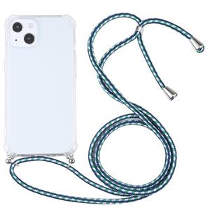 huismerk Vier-hoek shockproof transparante TPU beschermhoes met lanyard voor iPhone 13 (groen wit)