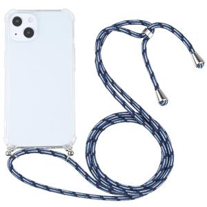 huismerk Vier-hoek Shockproof Transparante TPU Beschermhoes met Lanyard Voor iPhone 13 mini (Kleurrijk Blauw)