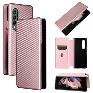 gkk Voor Samsung Galaxy Z VOUW3 5G koolstofvezel textuur magnetische horizontale flip TPU + PC + PU lederen tas met kaartsleuf