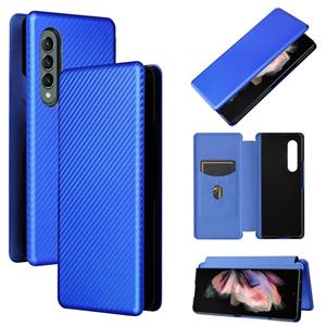 gkk Voor Samsung Galaxy Z VOUW3 5G koolstofvezel textuur magnetische horizontale flip TPU + PC + PU lederen tas met kaartsleuf